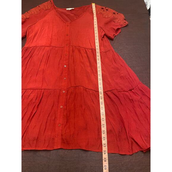 Indigo Rose Red Lace Sleeve Button Front Tiered Dress Women’s 2X - Picture 5 of 8